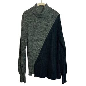 Derek Lam Collective Womens Turtleneck Sweater XL Two-Tone Green Colorblock